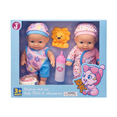Set de 2 Păpuși Bebelus cu Jucărie și Biberon din Plastic, 28 cm