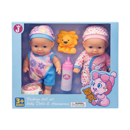 Set de 2 Păpuși Bebelus cu Jucărie și Biberon din Plastic, 28 cm