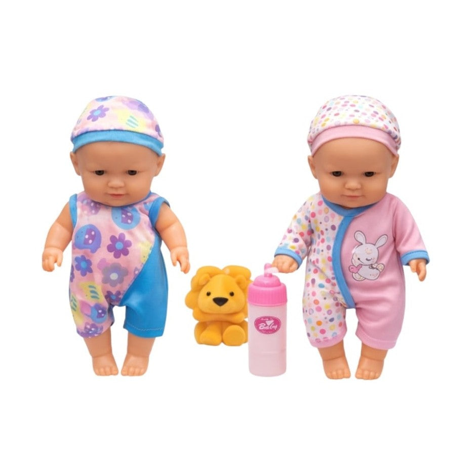 Set de 2 Păpuși Bebelus cu Jucărie și Biberon din Plastic, 28 cm