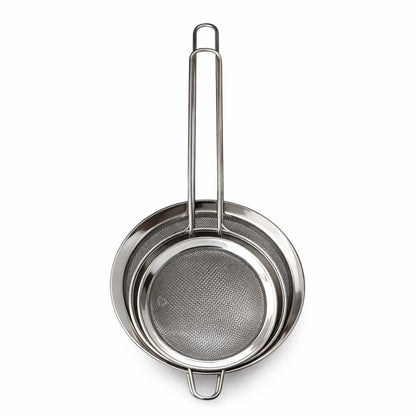 Set de 3 site bucatarie inox, strecuratoare metalica pentru faina, ceai si alimente