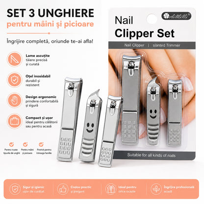 Set de 3 Unghiere Profesionale pentru Mâini și Picioare – Material Inoxidabil