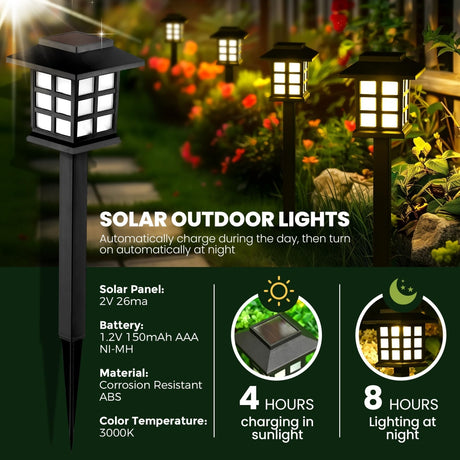 Set de 4 Lumini Solare LED pentru Grădină, Negre, din Plastic