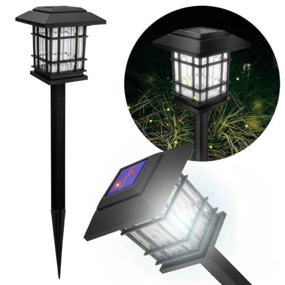 Set de 4 Lumini Solare LED pentru Grădină, Negre, din Plastic