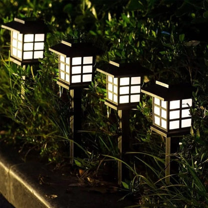 Set de 4 Lumini Solare LED pentru Grădină, Negre, din Plastic