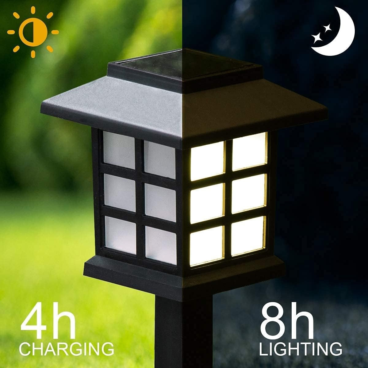 Set de 4 Lumini Solare LED pentru Grădină, Negre, din Plastic