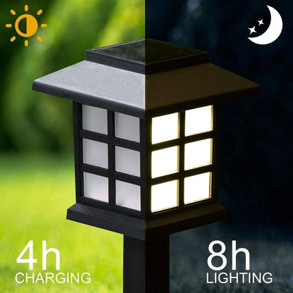 Set de 4 Lumini Solare LED pentru Grădină, Negre, din Plastic