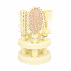 Set de 4 Perii de Păr și Oglindă cu Suport, Crem – Kit Complet pentru Coafare și Îngrijire