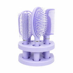 Set de 4 Perii de Păr și Oglindă cu Suport, Mov – Kit Complet pentru Coafare și Îngrijire