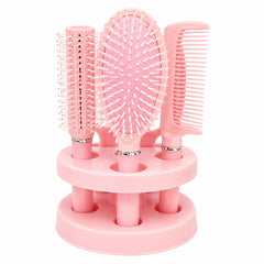 Set de 4 Perii de Păr și Oglindă cu Suport, Roz – Kit Complet pentru Îngrijire și Styling