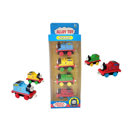 Set de 4 vagoane de tren cu magnet, din aliaj, multicolor, 25.5x10.5x5 cm