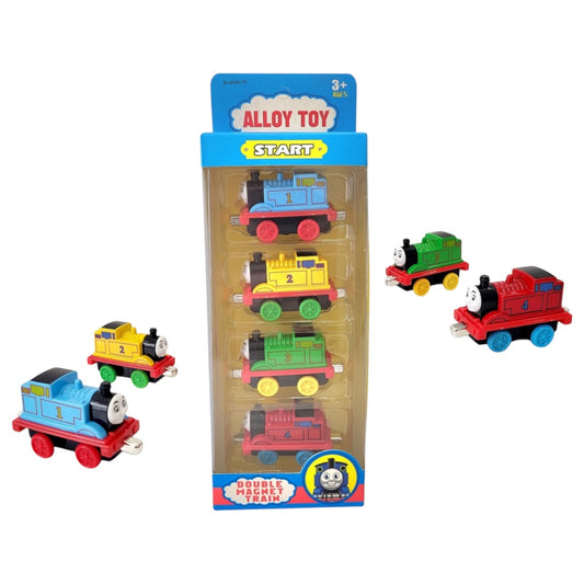 Set de 4 vagoane de tren cu magnet, din aliaj, multicolor, 25.5x10.5x5 cm