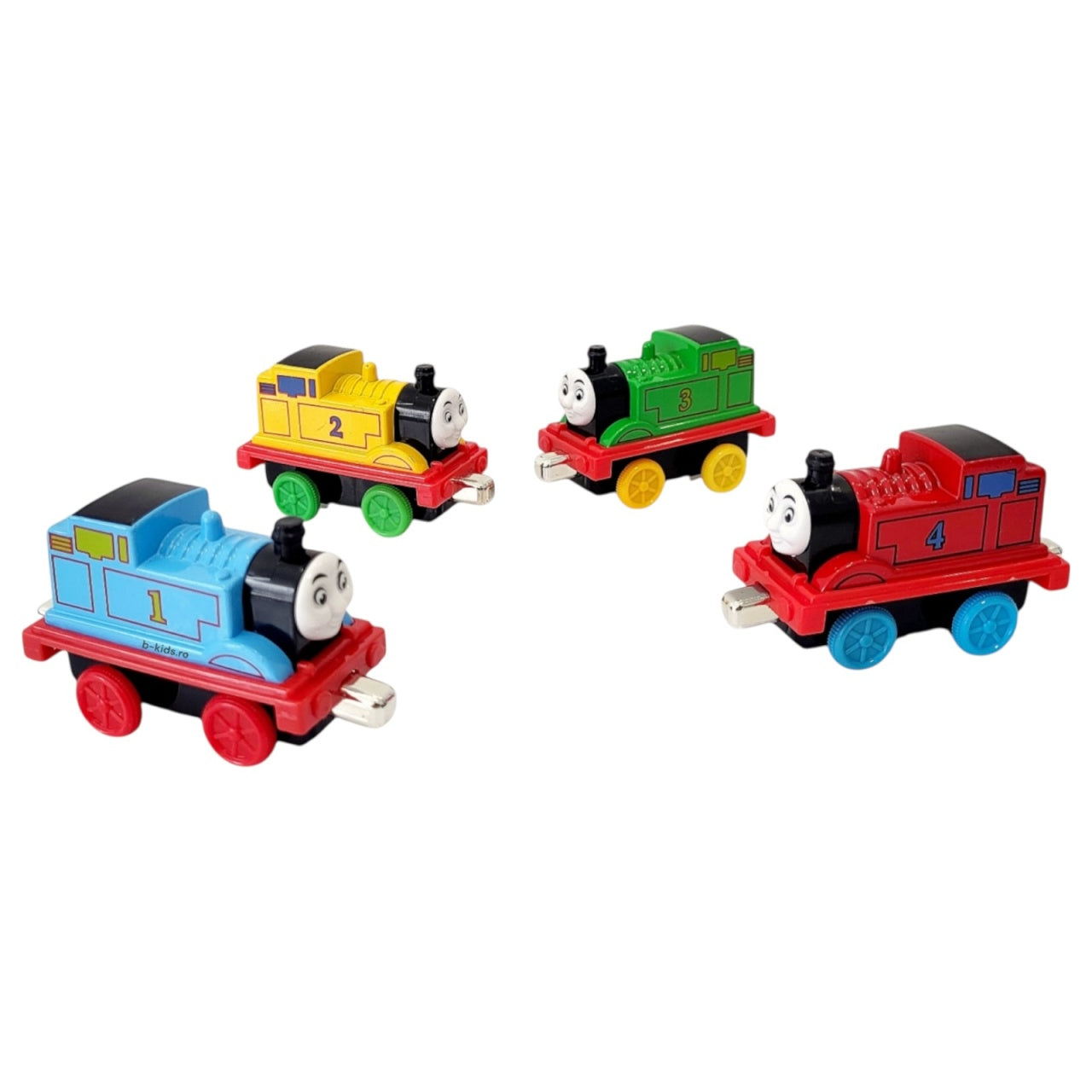 Set de 4 vagoane de tren cu magnet, din aliaj, multicolor, 25.5x10.5x5 cm