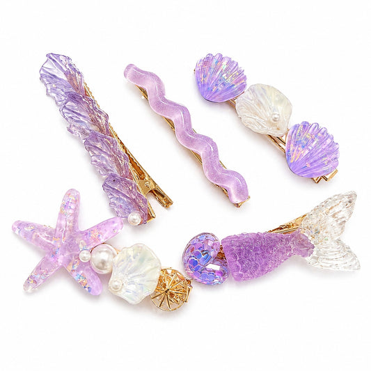 Set de 5 Clame de Păr colorate – Scoici, Stea de Mare și pesti, Culori Diverse