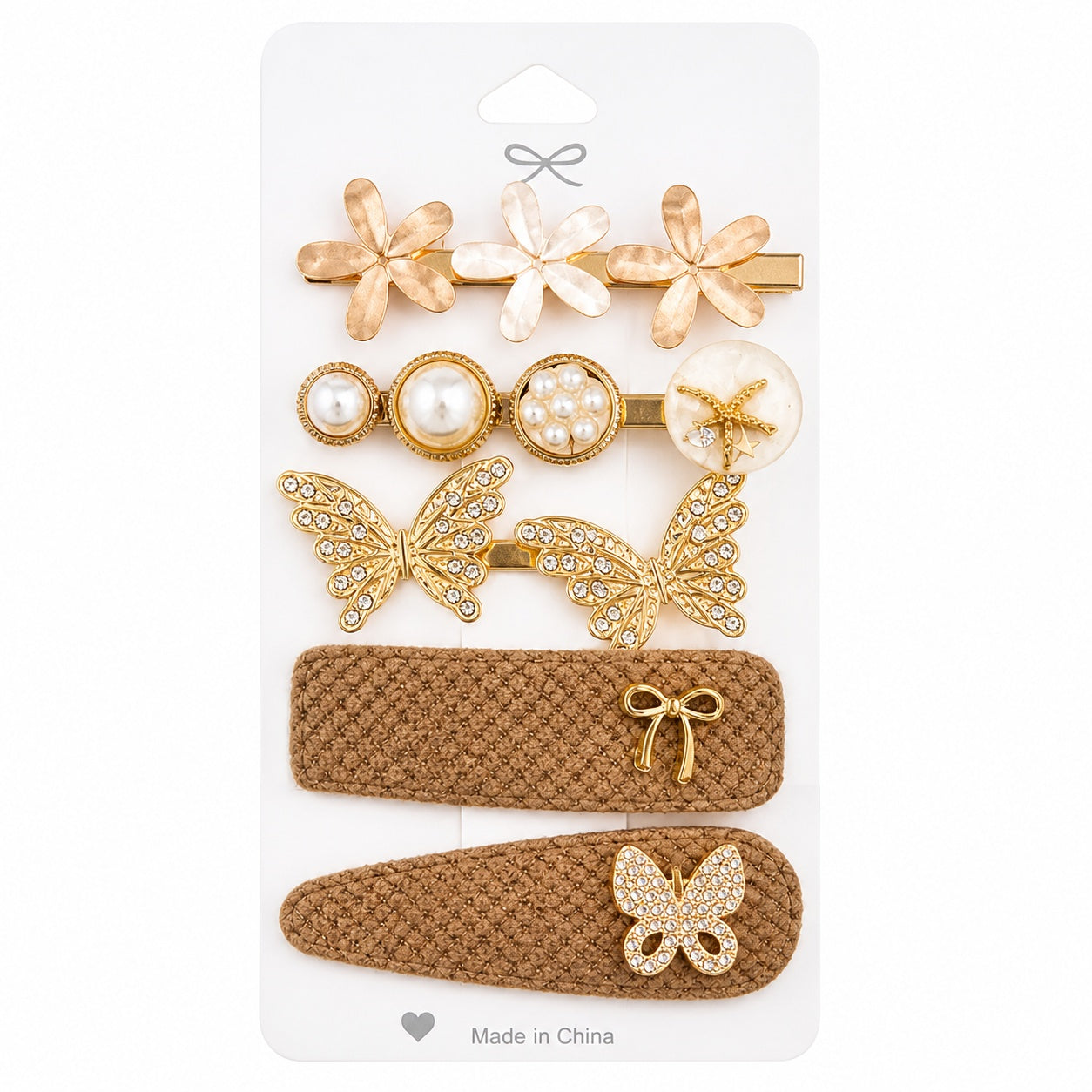 Set de 5 Clame de Păr , model fluturi si perle, Accesorii Elegante