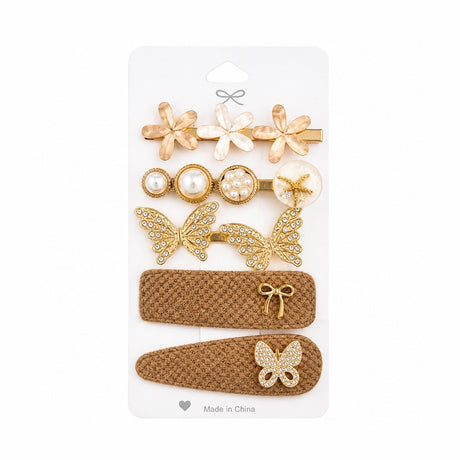 Set de 5 Clame de Păr , model fluturi si perle, Accesorii Elegante