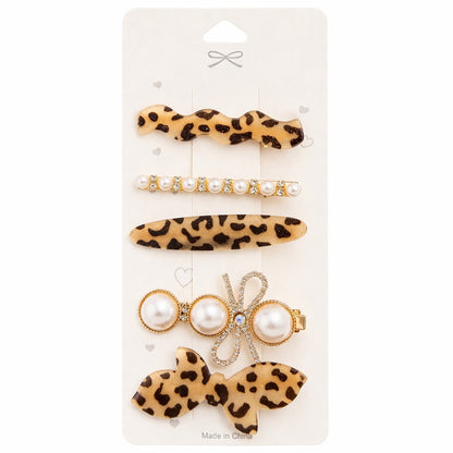 Set de 5 clame de par , Model Leopard și Perle, Accesorii Elegante