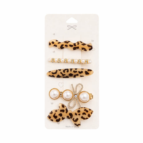 Set de 5 clame de par , Model Leopard și Perle, Accesorii Elegante