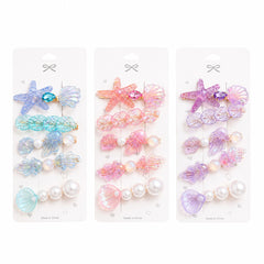Set de 5 Clame de Păr Ocean – Scoici, Stea de Mare și Perle, Culori Diverse