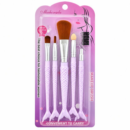 Set de 5 Pensule de Machiaj Mov – Pensule Profesionale în Formă de Sirenă