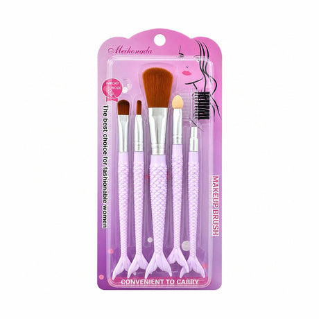 Set de 5 Pensule de Machiaj Mov – Pensule Profesionale în Formă de Sirenă