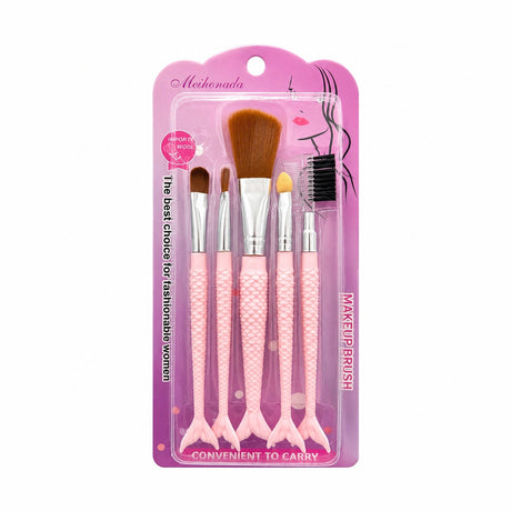 Set de 5 Pensule de Machiaj Roz – Pensule Profesionale în Formă de Sirenă