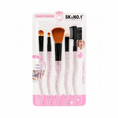 Set de 5 Pensule Profesionale pentru Machiaj – Mânere cu Sclipici Roz și Fibre Ultra-Moi