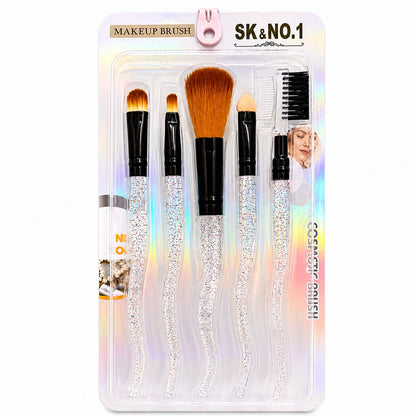 Set de 5 Pensule Profesionale pentru Machiaj – Mânere cu Sclipici Multicolor și Fibre Ultra-Moi