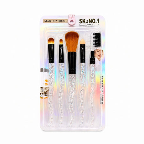 Set de 5 Pensule Profesionale pentru Machiaj – Mânere cu Sclipici Multicolor și Fibre Ultra-Moi
