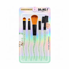Set de 5 Pensule Profesionale pentru Machiaj – Mânere cu Sclipici Verde și Fibre Ultra-Moi