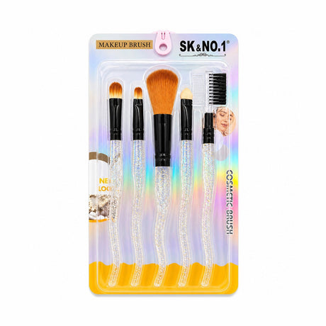 Set de 5 Pensule Profesionale pentru Machiaj , Auriu – Fibre Moi, Design Elegant cu Sclipici