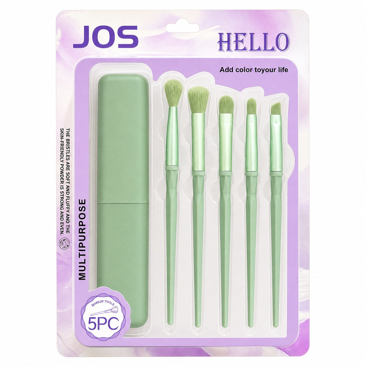 Set de 5 Pensule Profesionale pentru Machiaj Verde Deschis – Husă pentru Transport