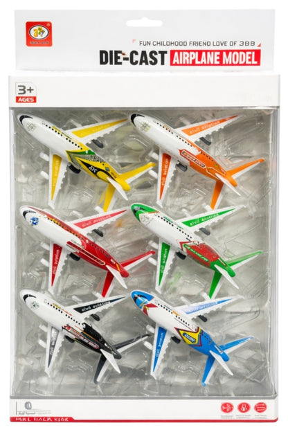 Set de 6 Avioane de Jucărie cu Inerție, Metal și Plastic, Diverse Culori