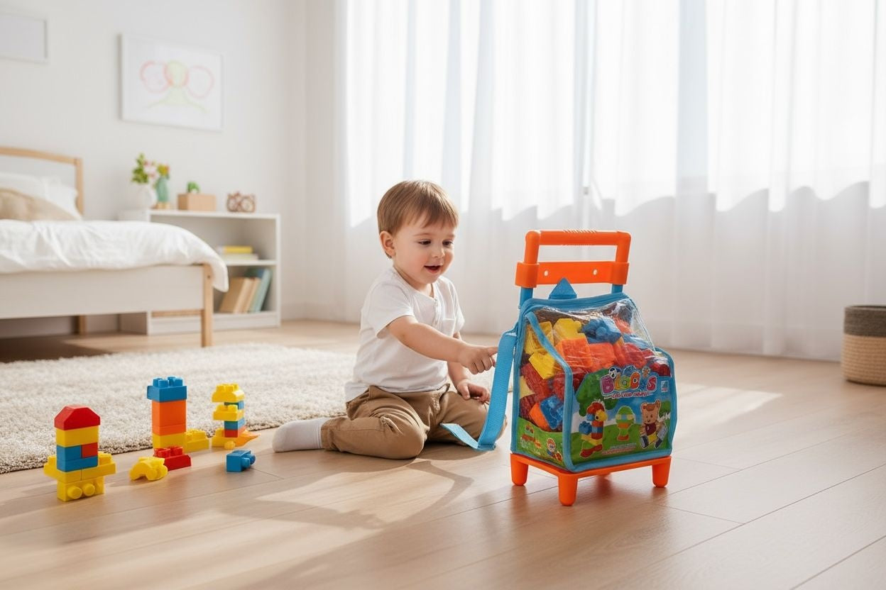 Set de Blocuri de Construit Play and Learn in Ambalaj Tip Troller , 27x14x12cm
