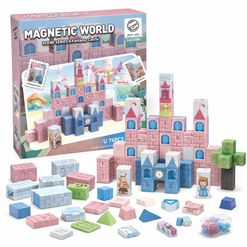 Set de Construcție Magnetică Magnetic World Z013A, 76 Piese, ABS și Magnet