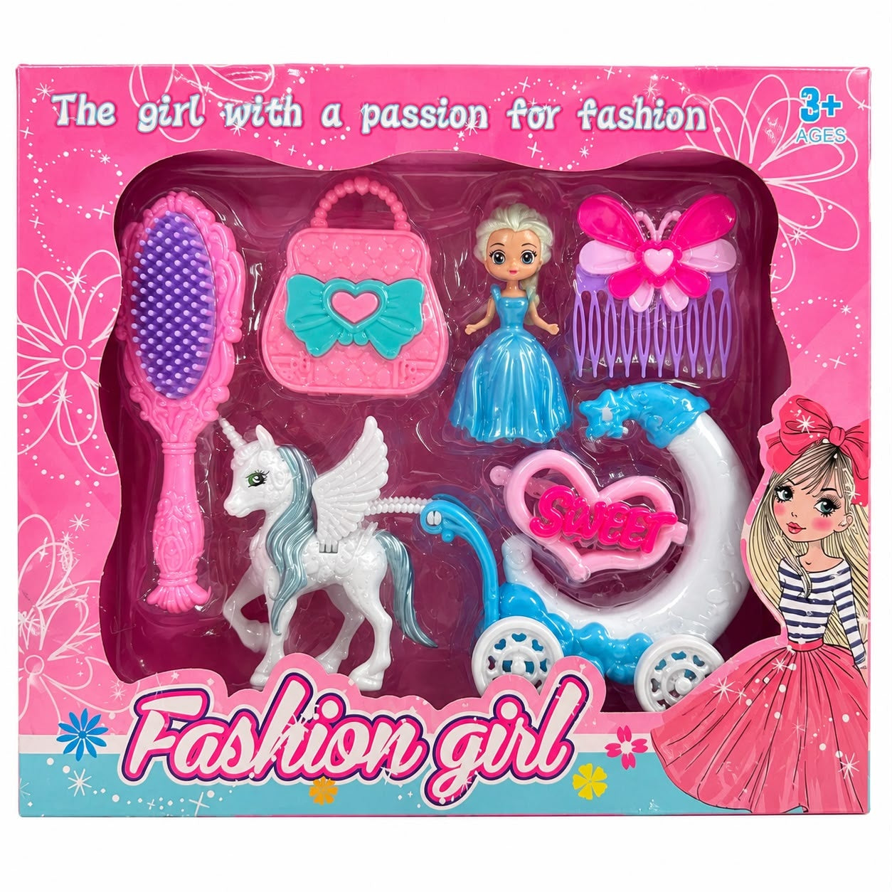 Set de Joacă Fashion Girl pentru Fetițe 3+ – Păpușă Prințesă, Unicorn și Accesorii Beauty