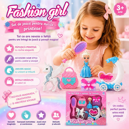 Set de Joacă Fashion Girl pentru Fetițe 3+ – Păpușă Prințesă, Unicorn și Accesorii Beauty