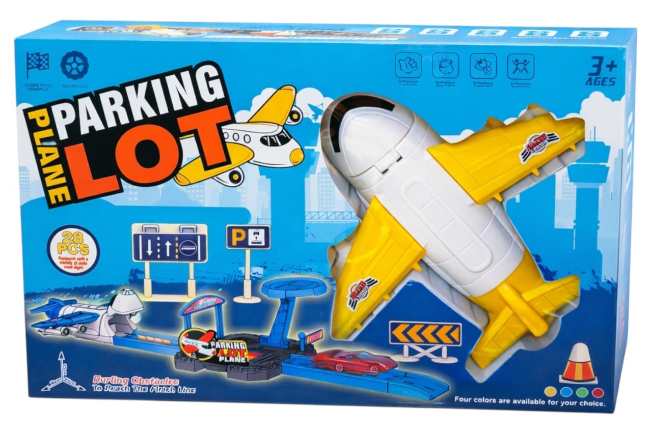 Set de joacă pentru copii cu avion, pistă de parcare și 28 de accesorii incluse, din plastic durabil, 32x20,5x5,5 cm