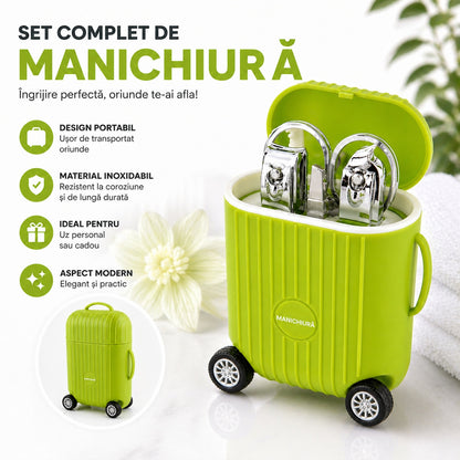 Set de Manichiură Profesional cu Husă Troller Verde – Kit Portabil pentru Îngrijirea Unghiilor
