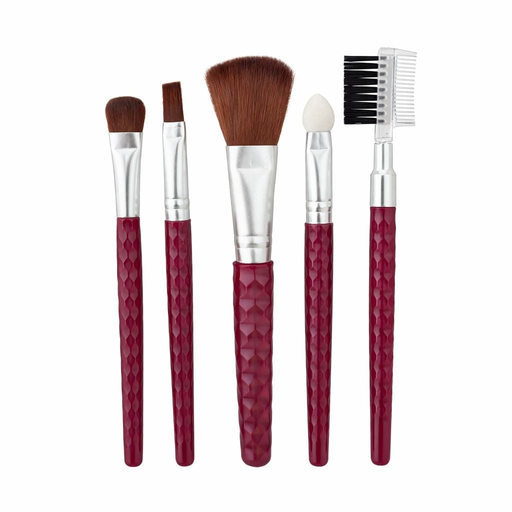 Set de pensule de machiaj cu mâner roz, 5 piese, peri sintetici