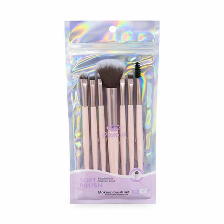 Set de pensule machiaj profesionale, 7 bucăți, fibre sintetice moi, culori mov și roz