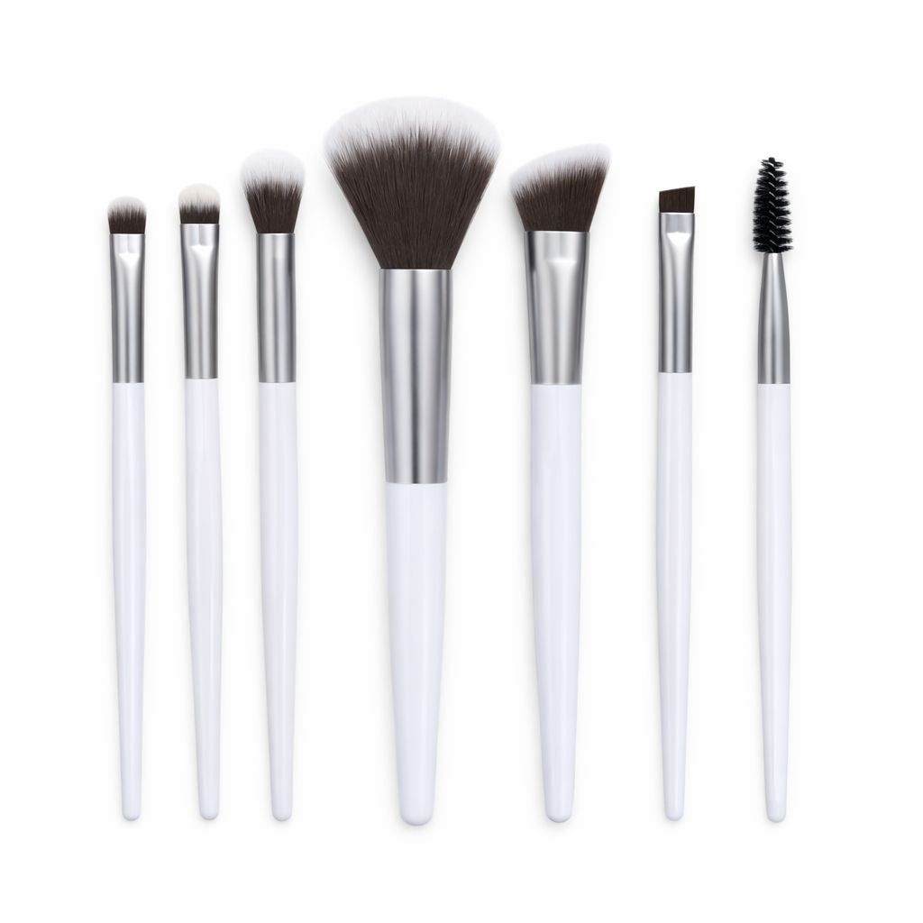 Set de pensule machiaj profesionale, 7 bucăți, fibre sintetice moi, culori mov și roz