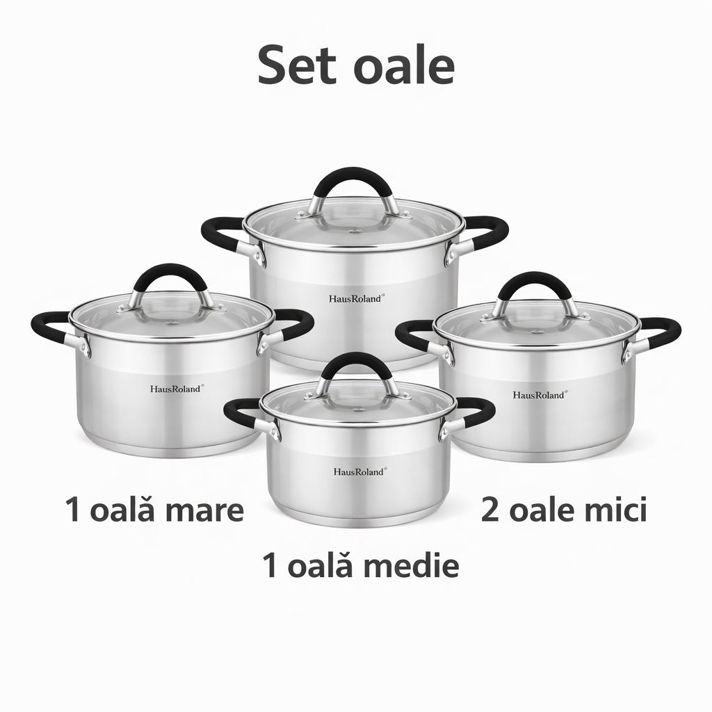 Set de vase de gătit din oțel inoxidabil, 4 piese, culoare HR121-1, ideal pentru orice bucătărie