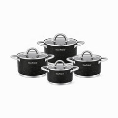 Set de vase de gătit Royalty Line, 4 piese, metal, antiaderent, culoare negru