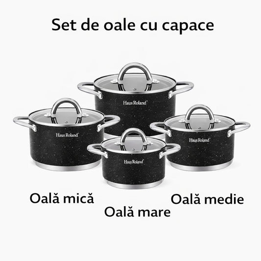 Set de vase de gătit Royalty Line, 4 piese, metal, antiaderent, culoare negru