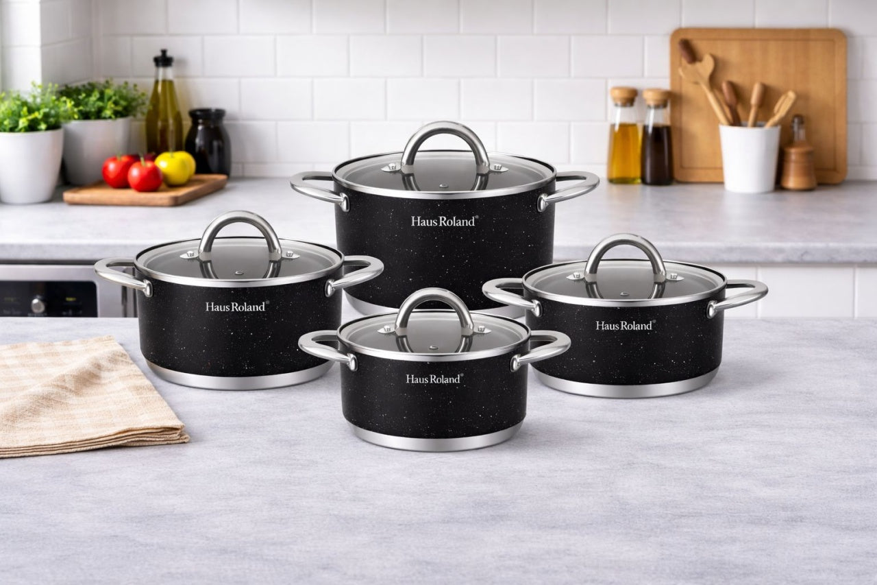 Set de vase de gătit Royalty Line, 4 piese, metal, antiaderent, culoare negru