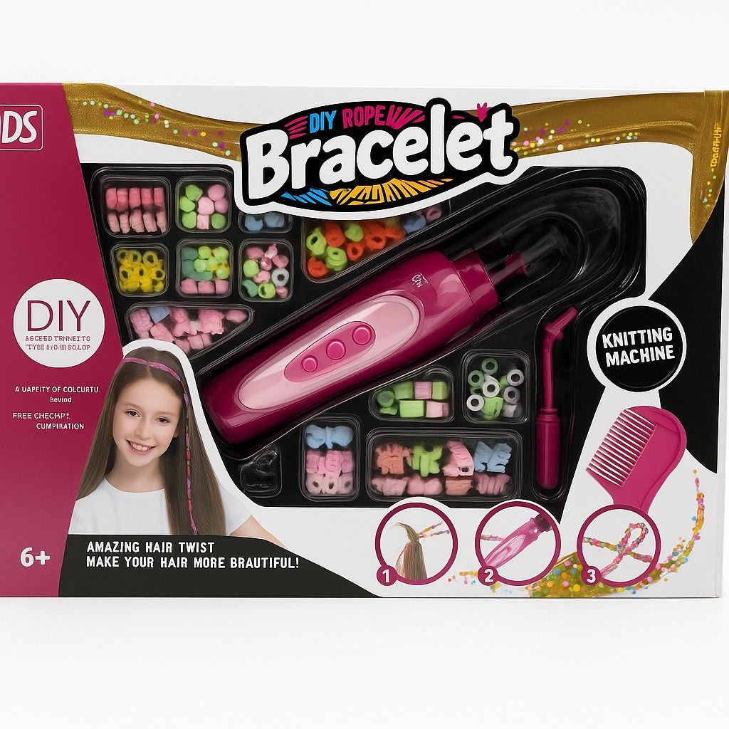 Set DIY Impletituri si Bratari pentru Par cu Margele si Aparat Twist , Joc Creativ pentru Copii, 35x25cm