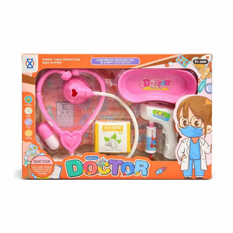 Set doctor copii cu stetoscop si accesorii medicale, trusa roz