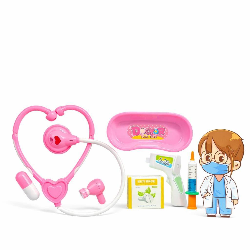 Set doctor copii cu stetoscop si accesorii medicale, trusa roz