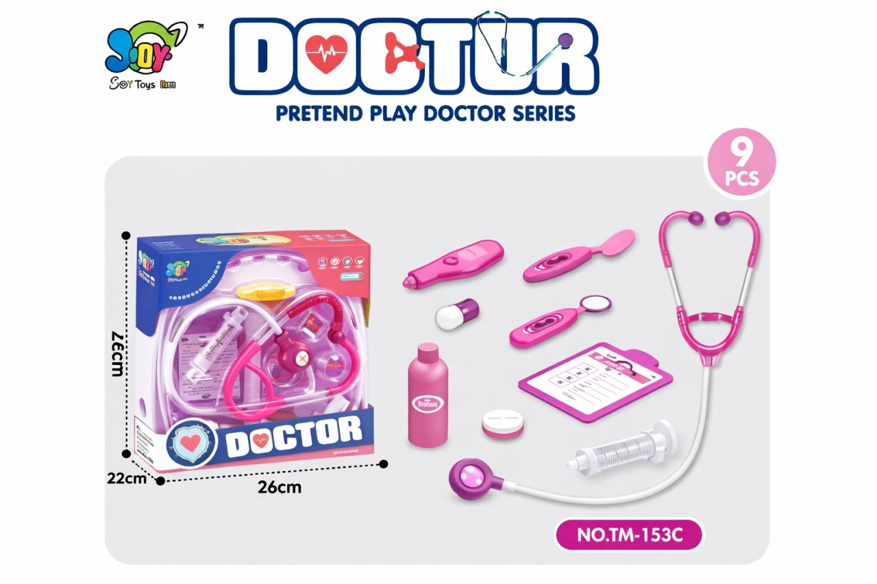 Set doctor pentru copii- stetoscop si accesorii medicale, geanta transport, 23 cm