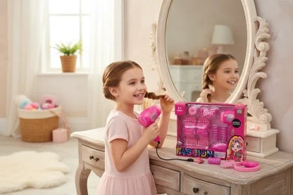 Set Fashion Makeup Playset pentru Fetite – Papuci, Uscator Jucarie si Accesorii, 25.5x19.5 cm, 3+